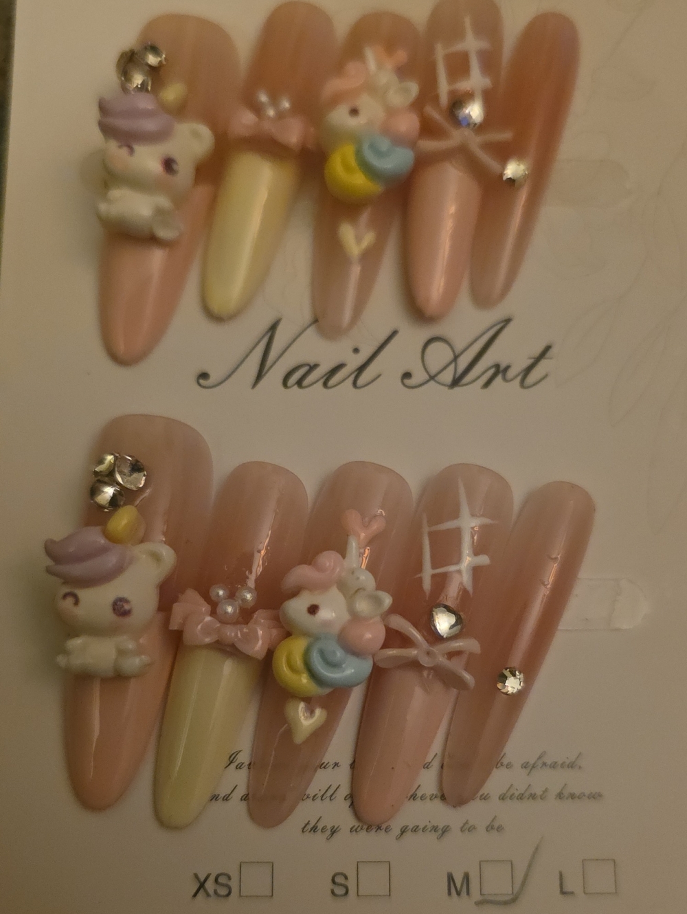 Cute Pastel Unicorn 3D Nail Art Set - Pink Size Med